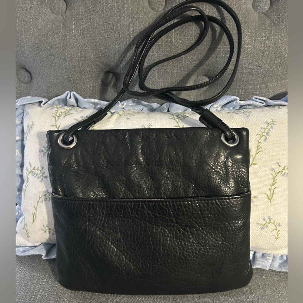 Vintage MARGOT New York Black Pebble Leather Crossbody Bag Mini Square “Kari”